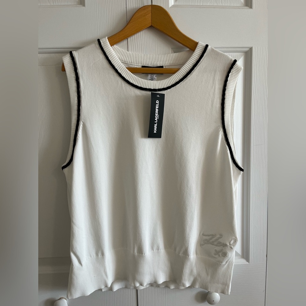 NWT - Karl Lagerfeld Paris 2 Tone Black & White Sleeveless Sweater (sz XL)